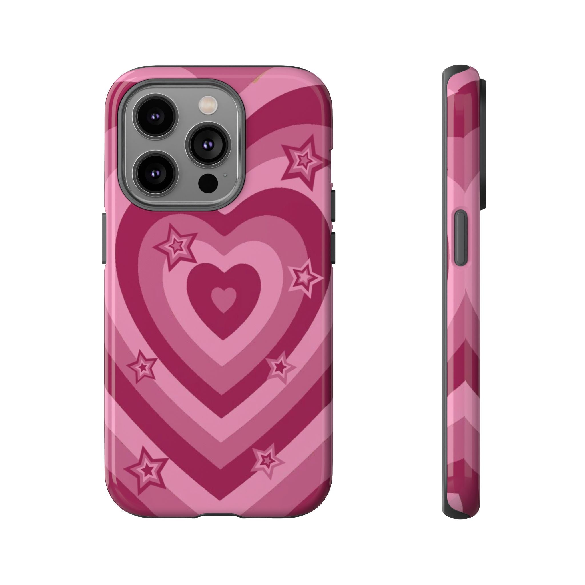 Pink Retro Heart Tough Phone Case – Star Accent Protective Cover