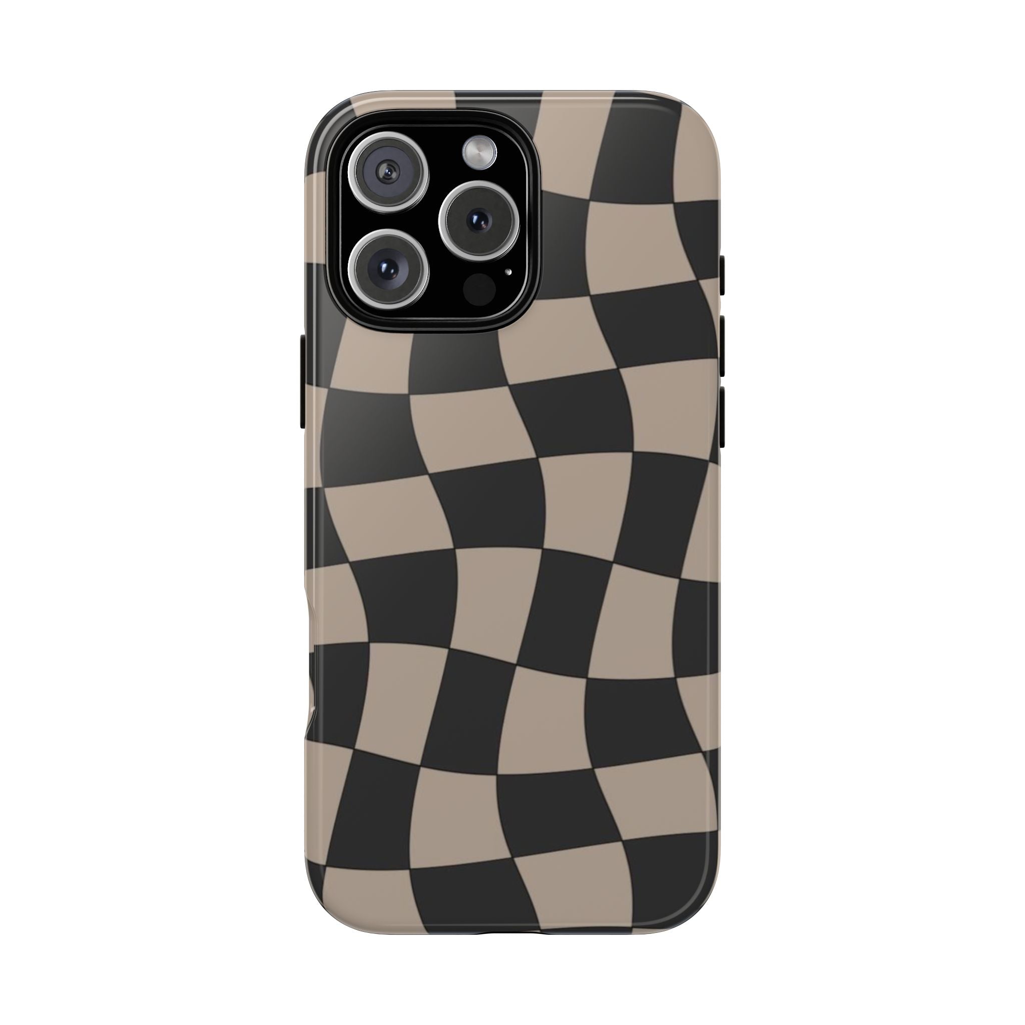 Wavy Checkerboard Phone Case — Retro Black & Beige Pattern, Durable Protective Cover