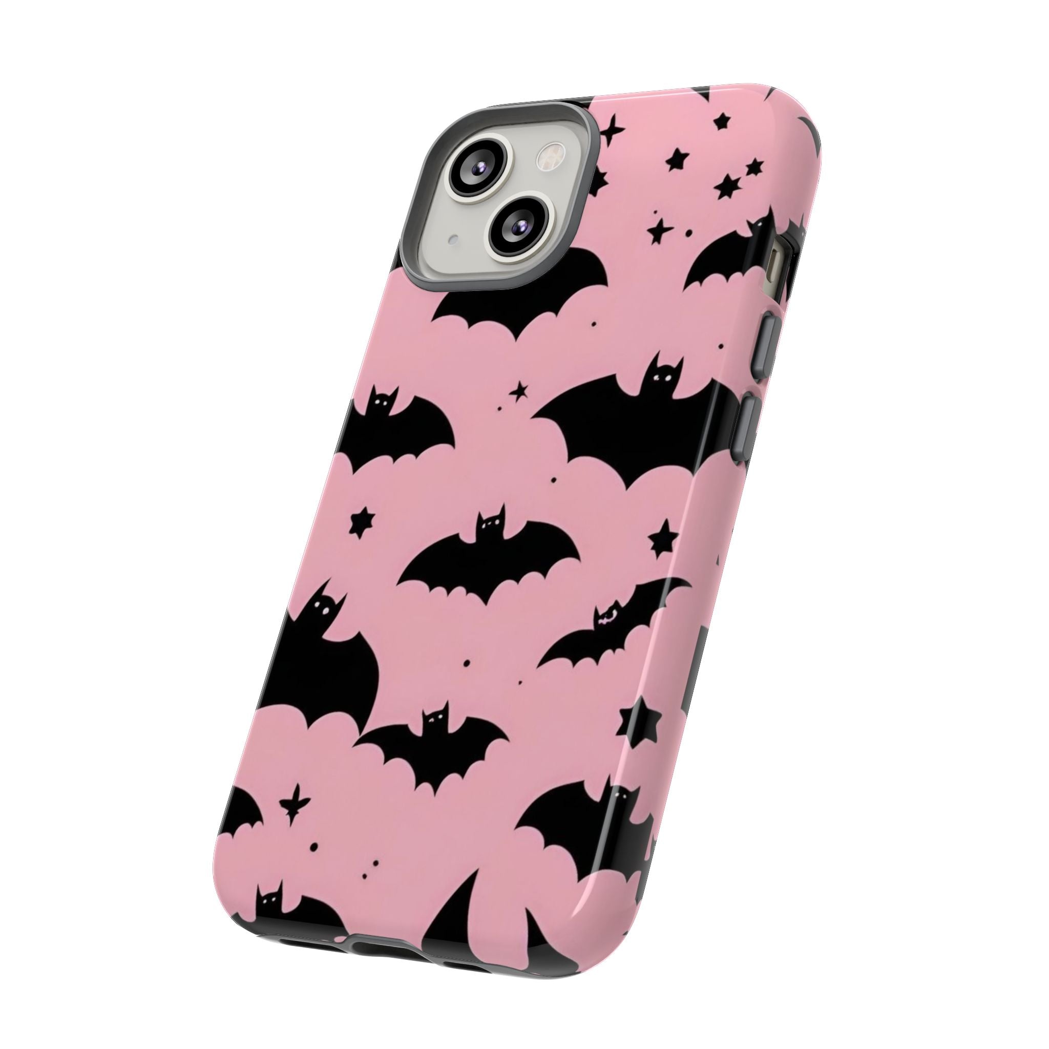 Pink Bat Pattern Tough Phone Case — Cute Halloween Bat Wings Design