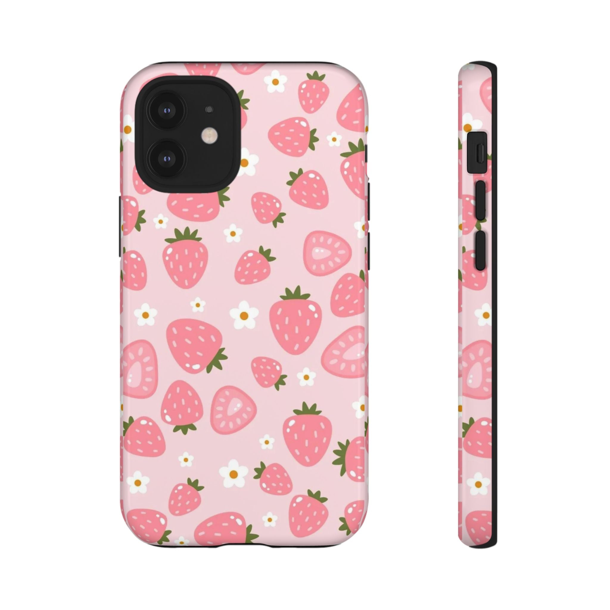 Strawberry Pattern Phone Case – Cute Pink Fruit Protective Tough Case