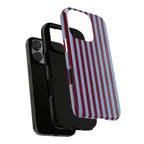 Striped Tough Phone Case — Blue & Burgundy Vertical Stripe Protective Cover