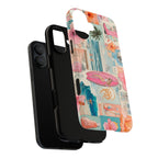 Tropical Surf Collage Phone Case — Vintage Hawaiian Floral & Surfboard Design