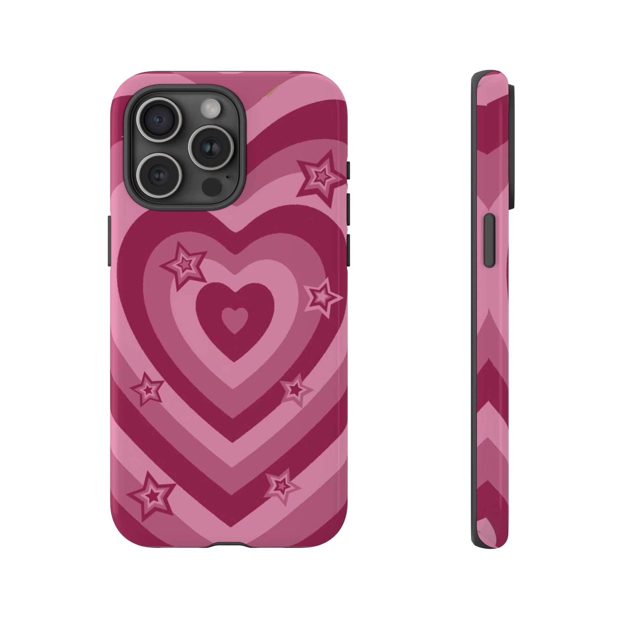 Pink Retro Heart Tough Phone Case – Star Accent Protective Cover