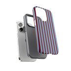 Striped Tough Phone Case — Blue & Burgundy Vertical Stripe Protective Cover