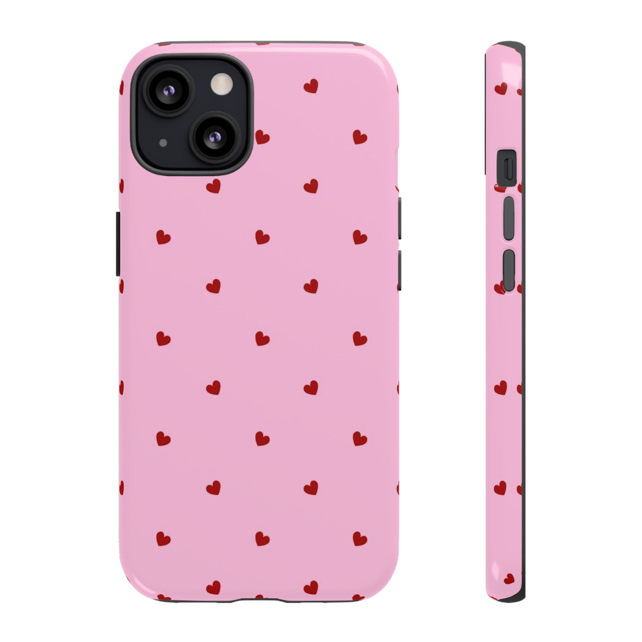Pink Heart Pattern Tough Phone Case — Cute Red Hearts Protective Phone Cover (Valentine’s Day Gift)