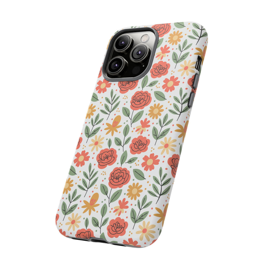 Floral Rose Pattern Tough Phone Case — Durable Garden-Inspired Protection