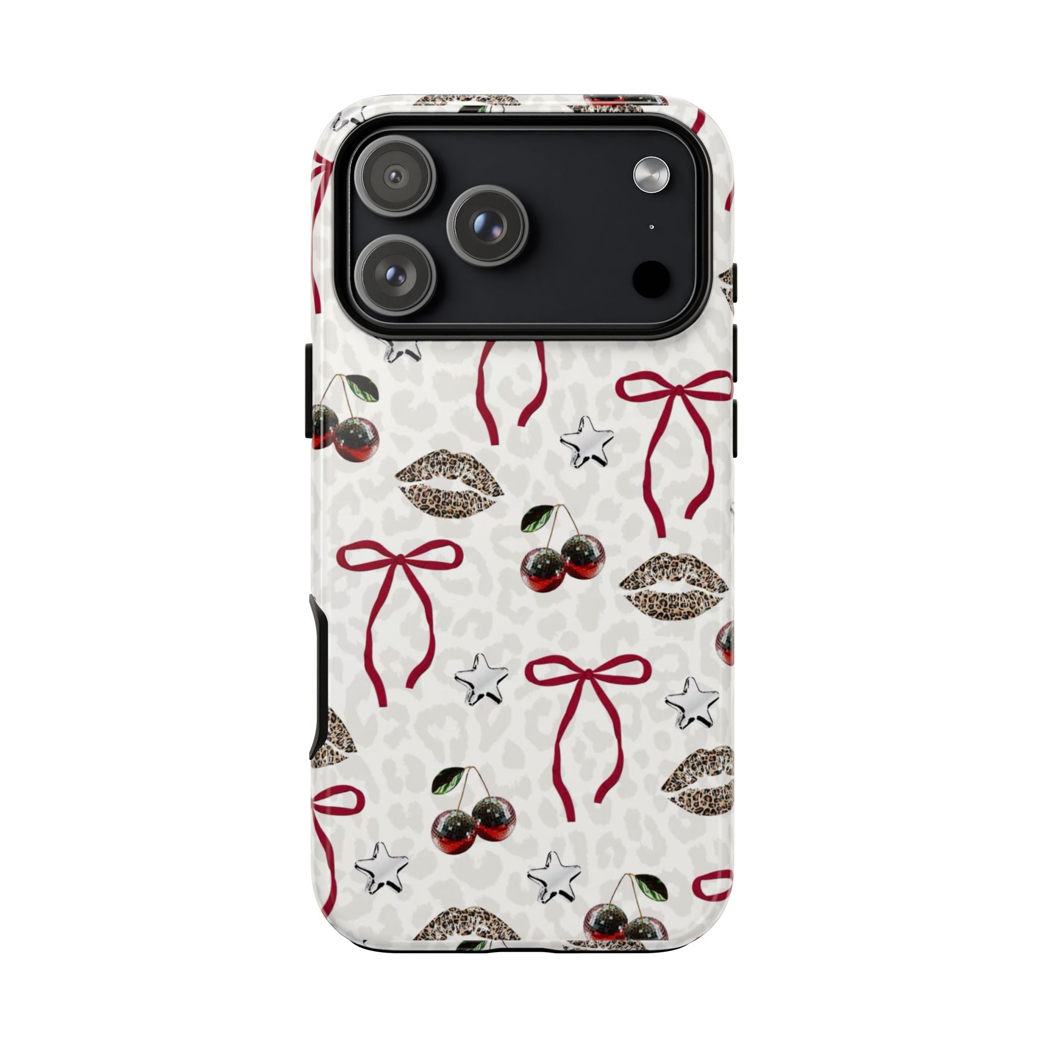 Cherry Bow Phone Case — Retro Cherry & Lips Pattern iPhone Cover