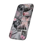 New York Collage Phone Case — Pink Retro Statue of Liberty Design