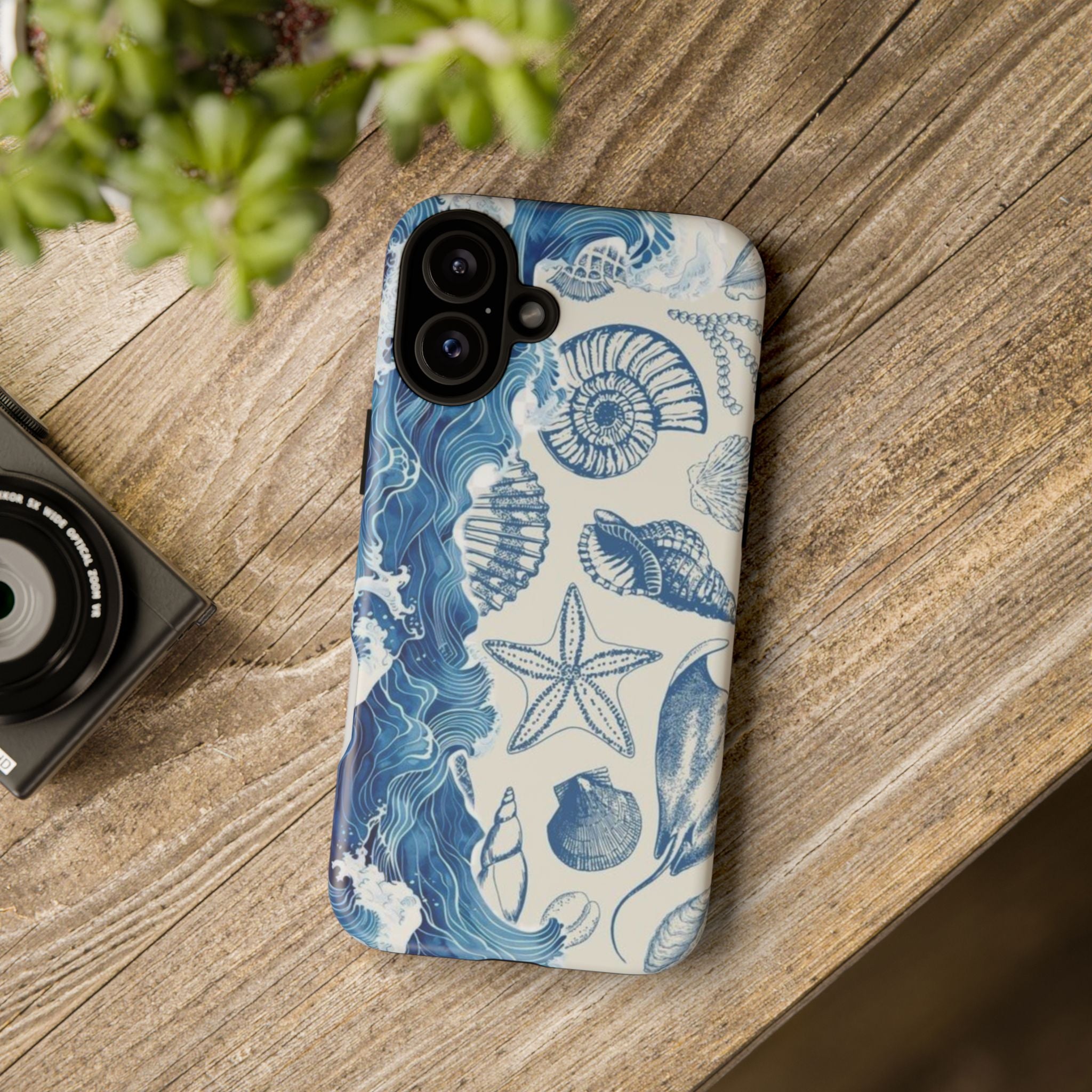 Ocean Shells Tough Phone Case — Blue Nautical Seashell iPhone Cover