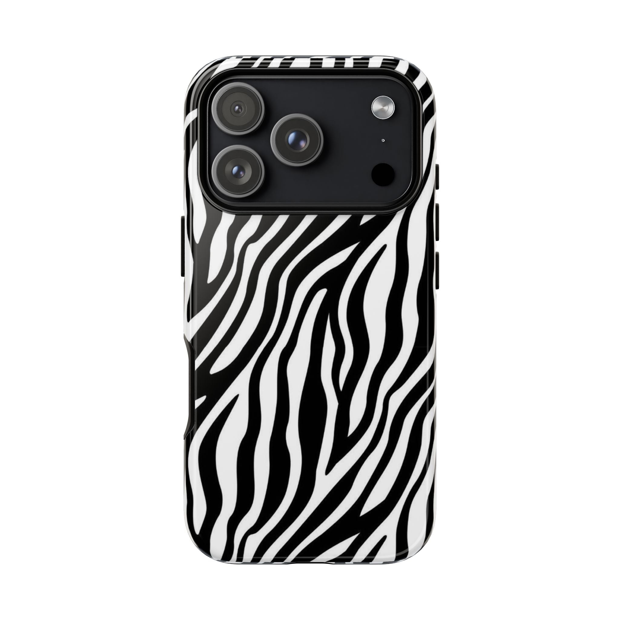 Zebra Print Tough Phone Case — Black & White Animal Stripe Protective Cover