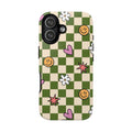 Green Checkered Floral & Smile Phone Case — Cute Heart, Daisy & Smile Pattern
