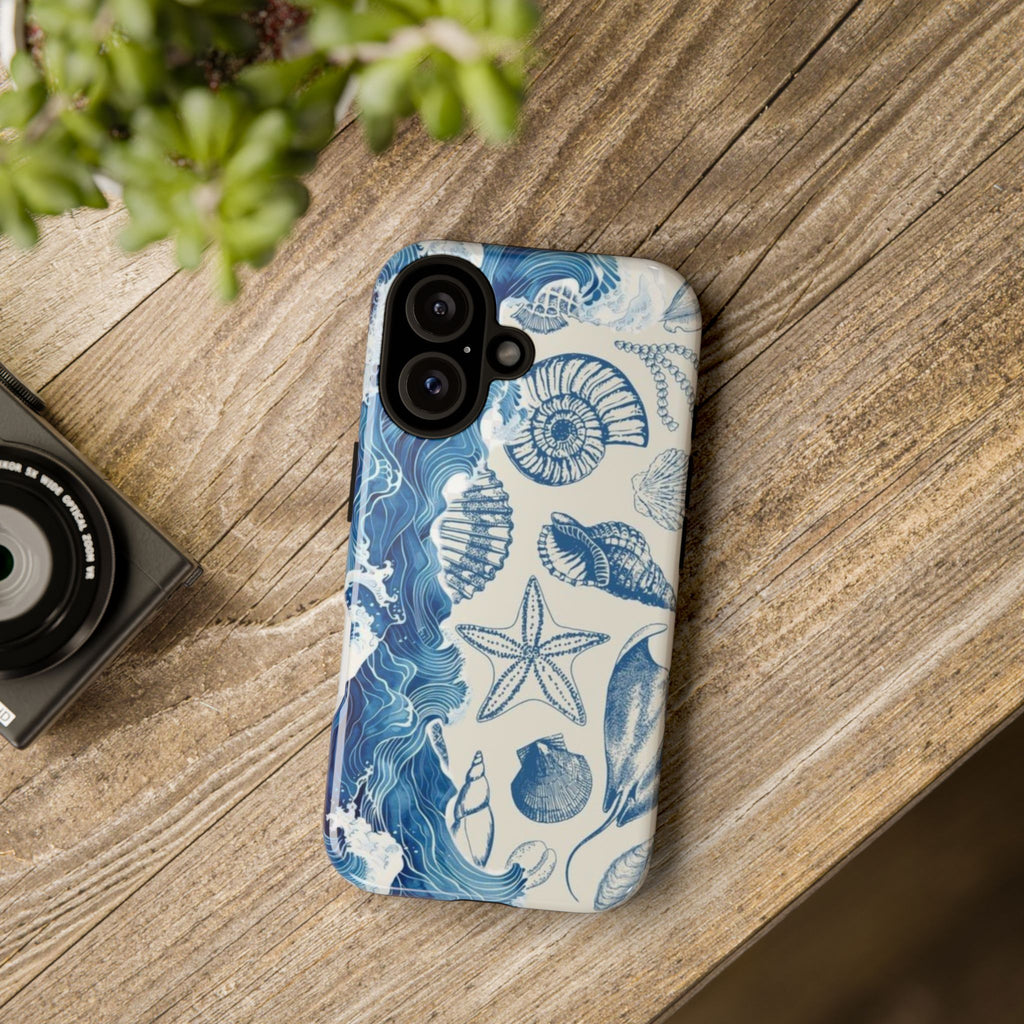 Ocean Shells Tough Phone Case — Blue Nautical Seashell iPhone Cover