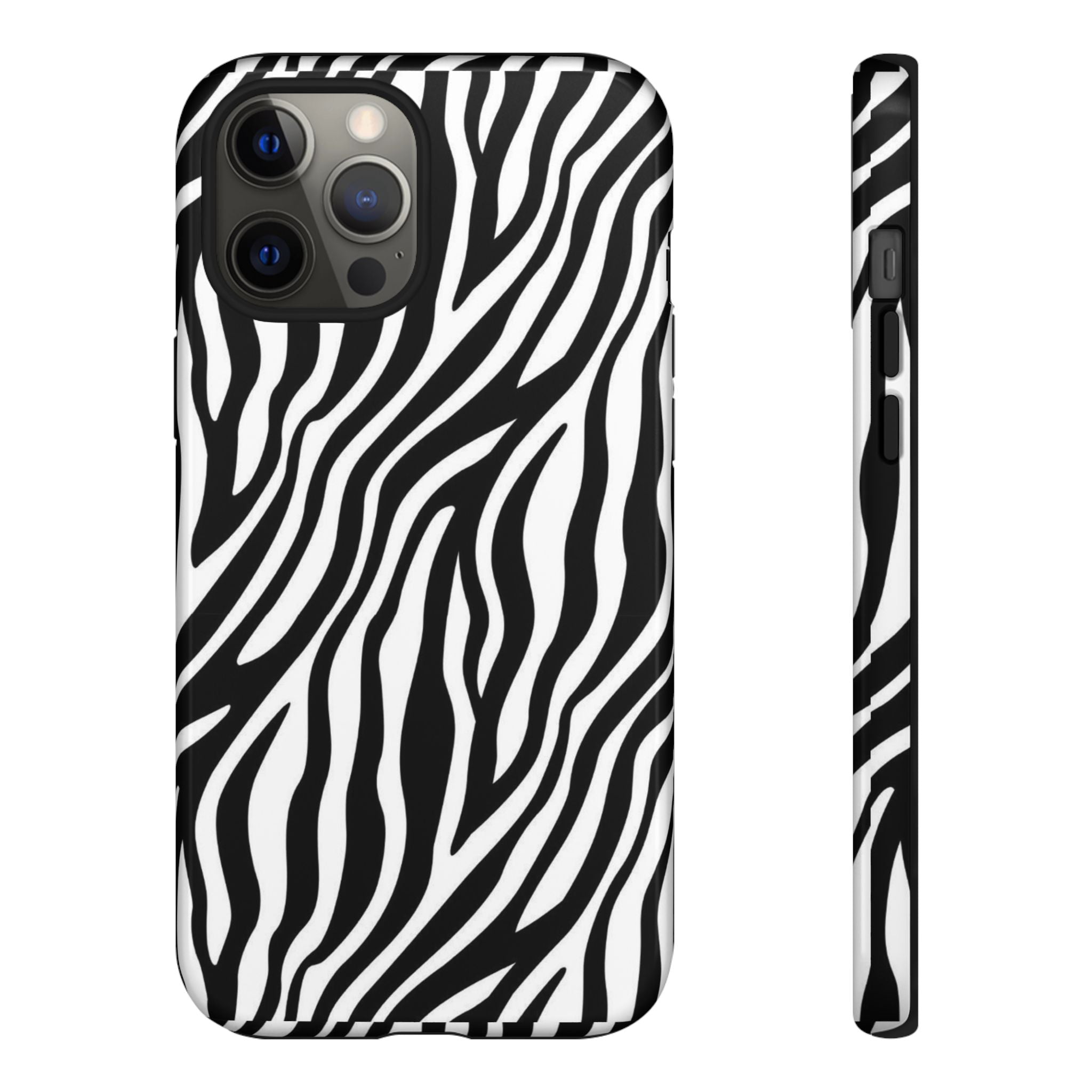 Zebra Print Tough Phone Case — Black & White Animal Stripe Protective Cover