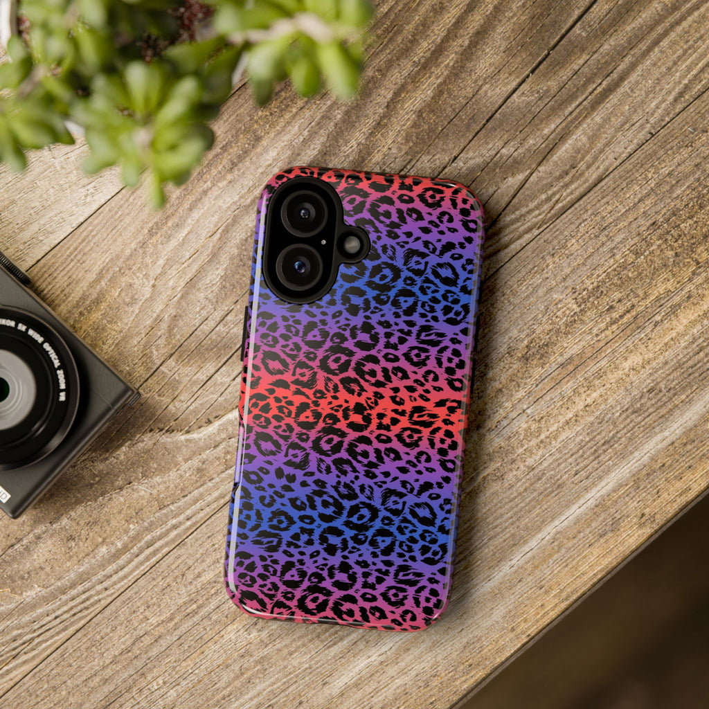 Gradient Leopard Tough Phone Case — Rainbow Animal Print iPhone Cover