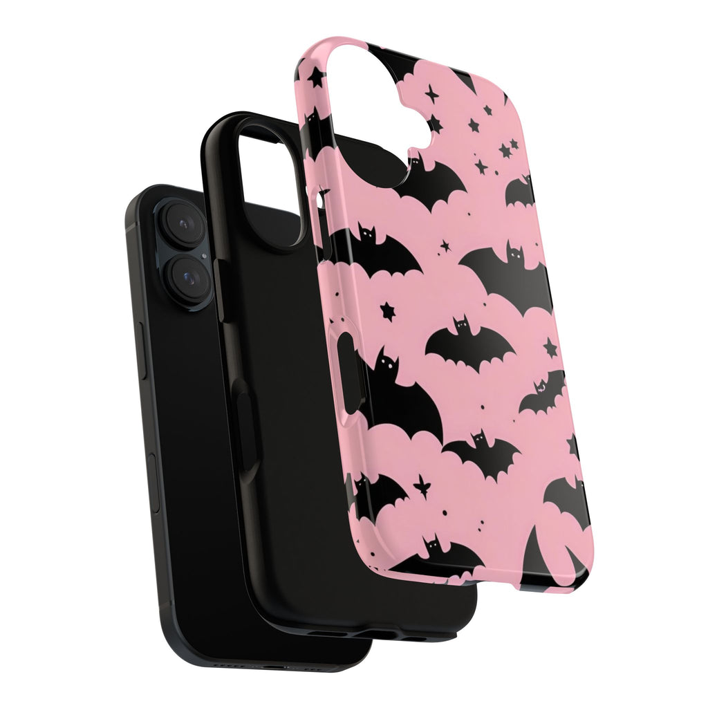 Pink Bat Pattern Tough Phone Case — Cute Halloween Bat Wings Design