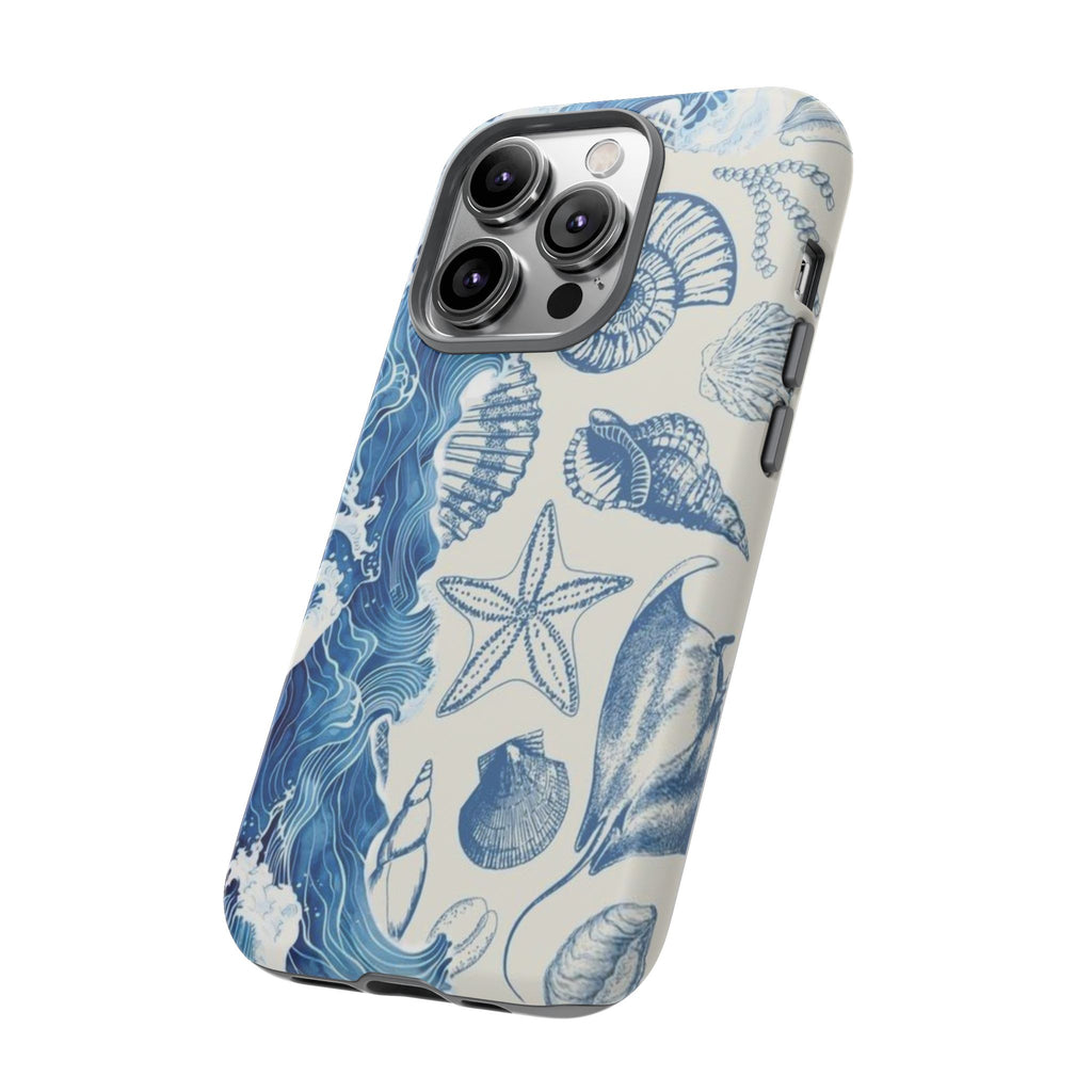Ocean Shells Tough Phone Case — Blue Nautical Seashell iPhone Cover