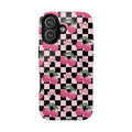 Cherry Checkered Phone Case — Pink Cherries on Black & White Checkerboard