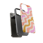 Retro Wavy Pattern Tough Phone Case — Pink, Peach & Mustard Abstract Design