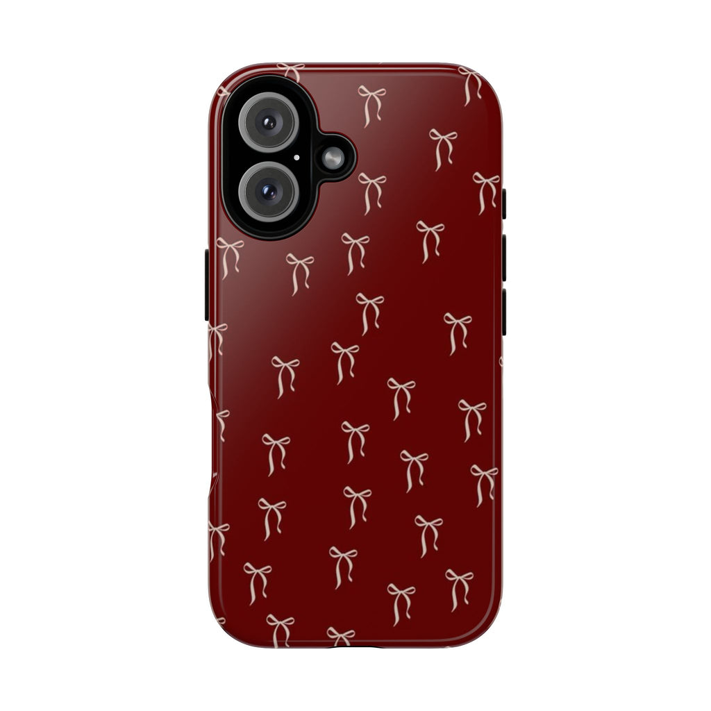 Red Bow Pattern Phone Case — Protective Tough Case with Elegant Holiday Ribbon Design