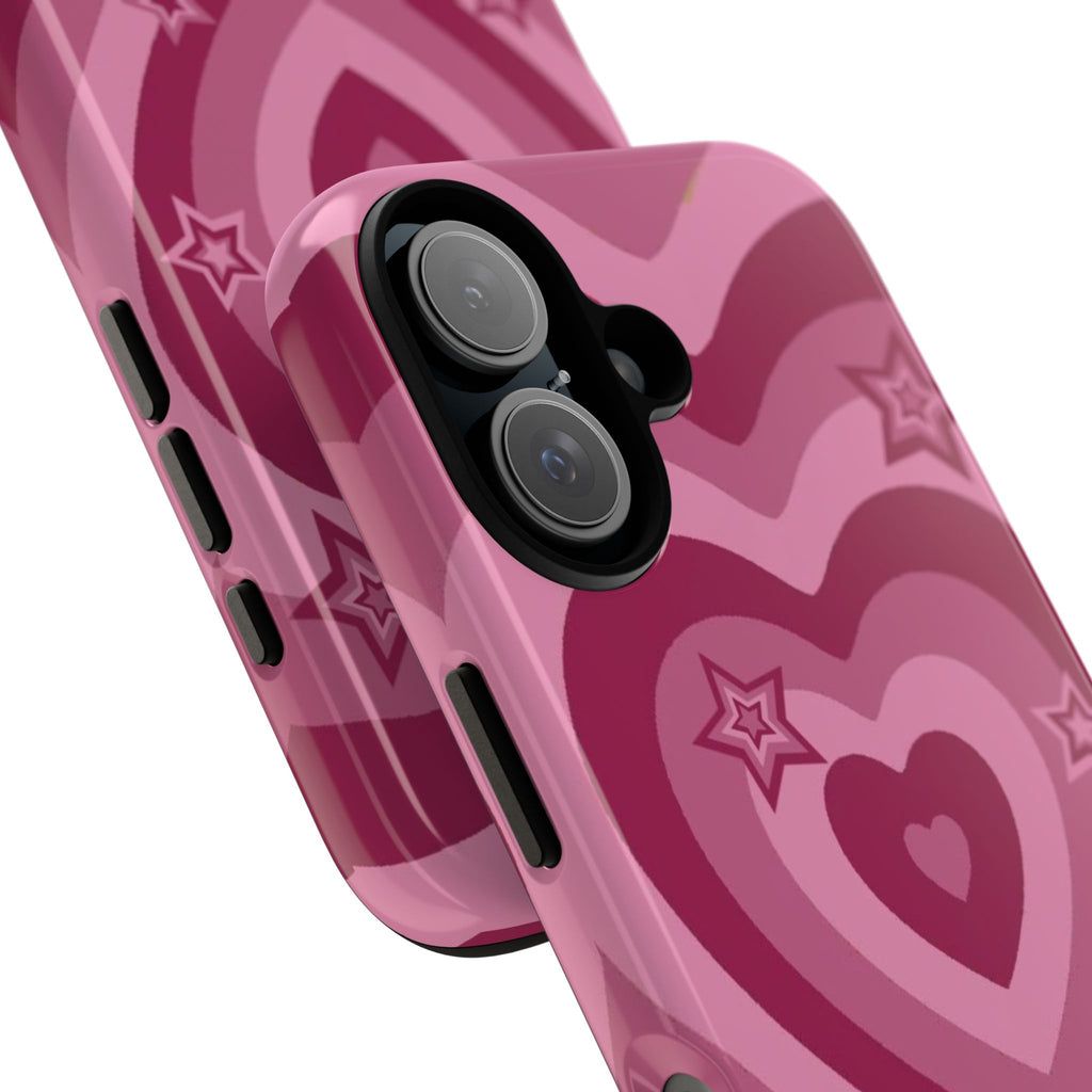 Pink Retro Heart Tough Phone Case – Star Accent Protective Cover