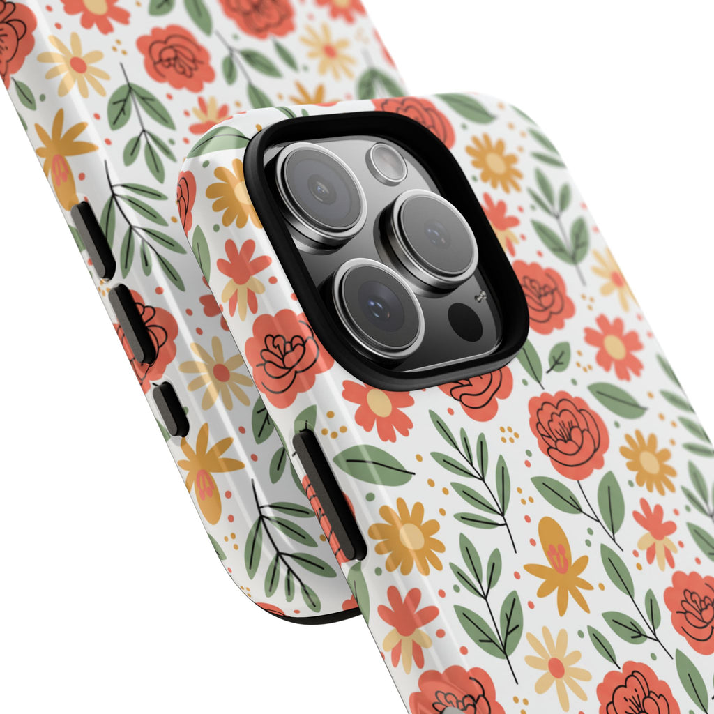 Floral Rose Pattern Tough Phone Case — Durable Garden-Inspired Protection