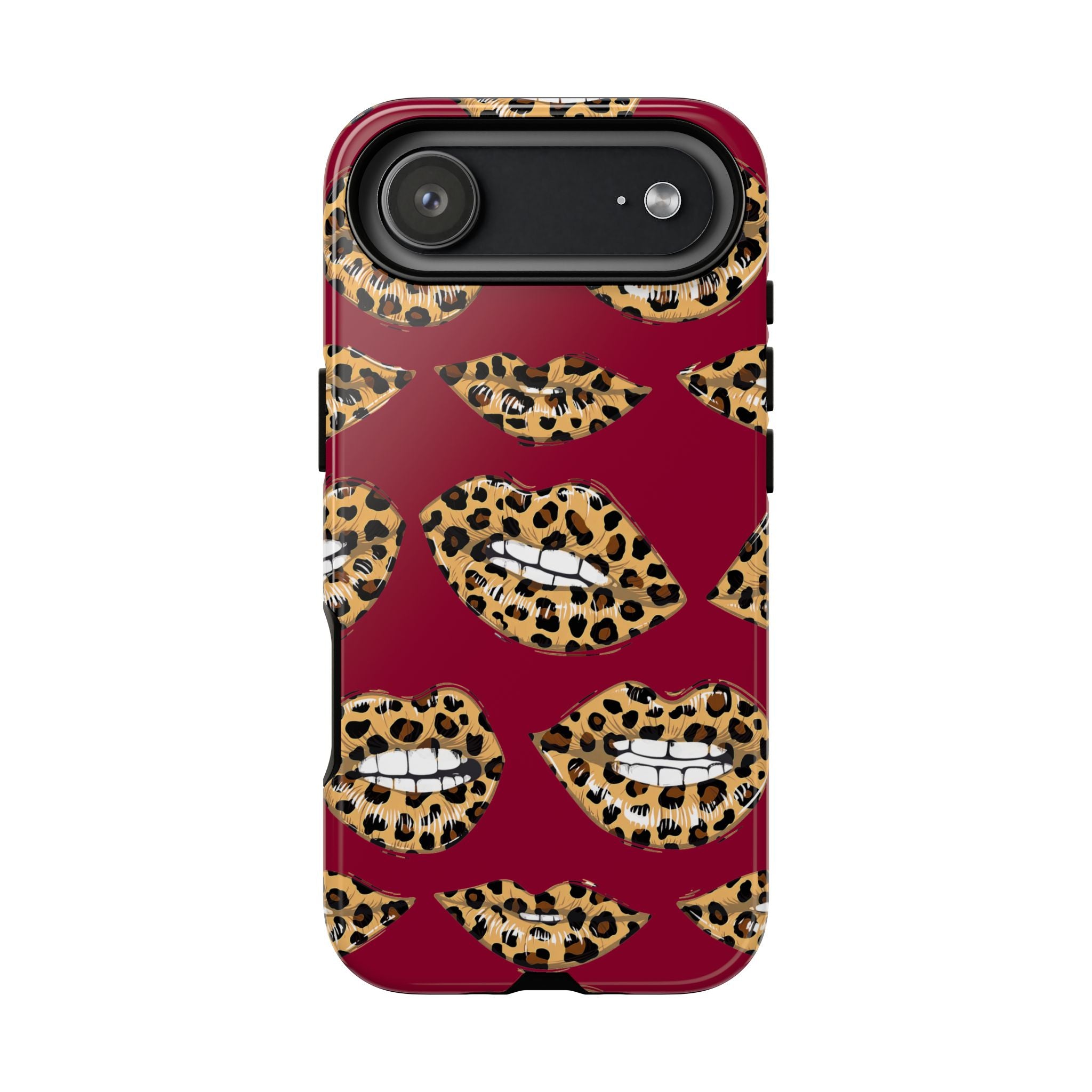 Phone Case — Leopard Lips Pattern on Burgundy