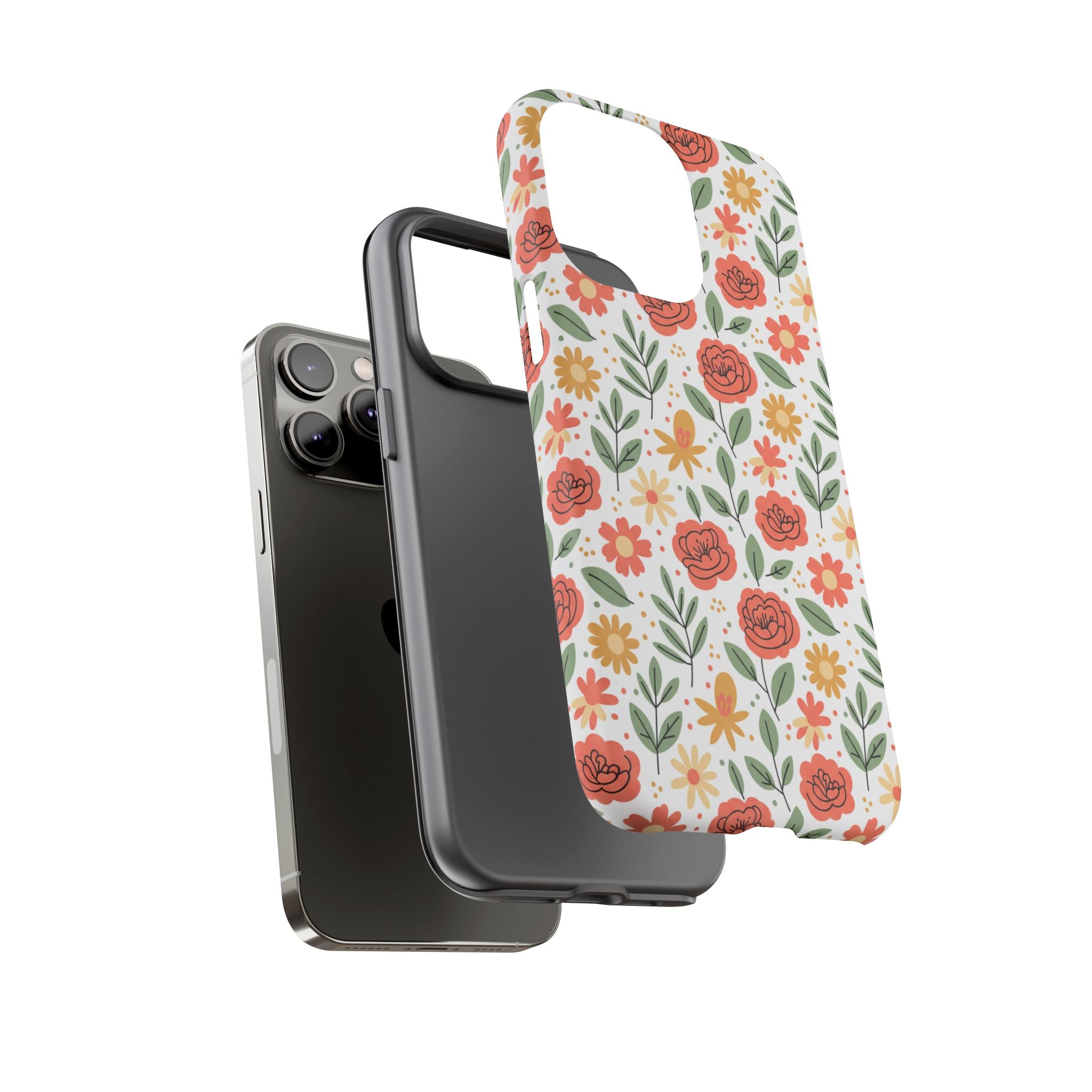 Floral Rose Pattern Tough Phone Case — Durable Garden-Inspired Protection