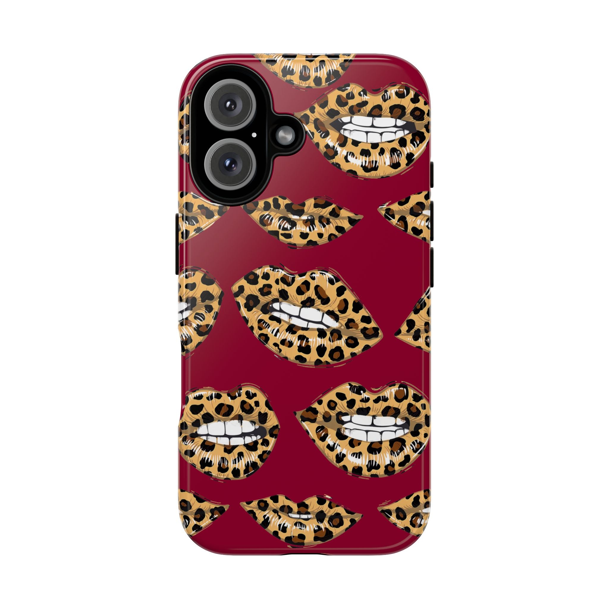 Phone Case — Leopard Lips Pattern on Burgundy