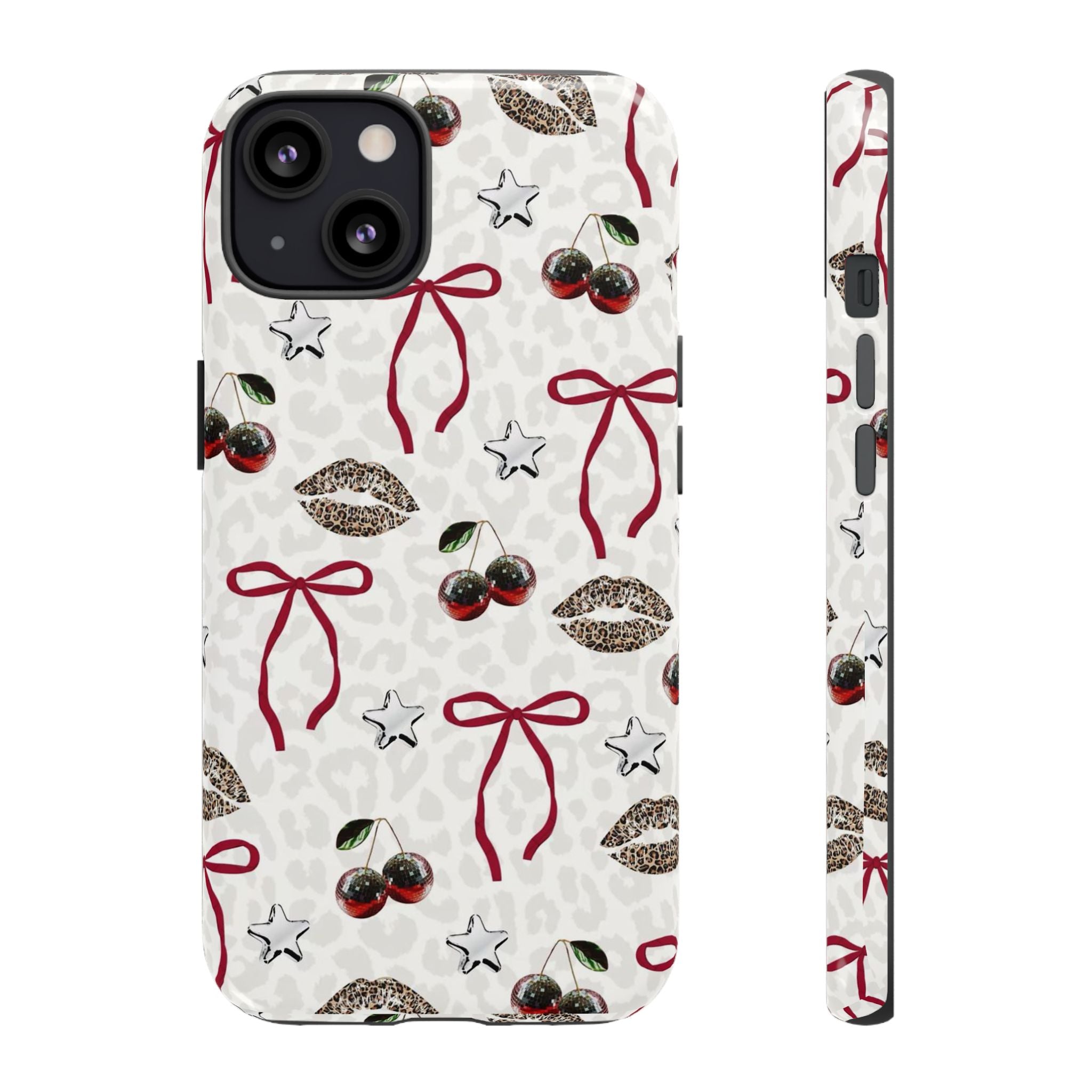Cherry Bow Phone Case — Retro Cherry & Lips Pattern iPhone Cover