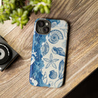 Ocean Shells Tough Phone Case — Blue Nautical Seashell iPhone Cover