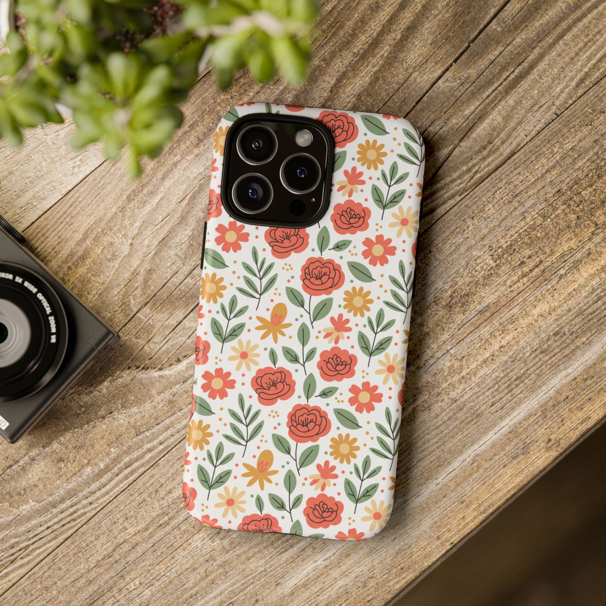 Floral Rose Pattern Tough Phone Case — Durable Garden-Inspired Protection