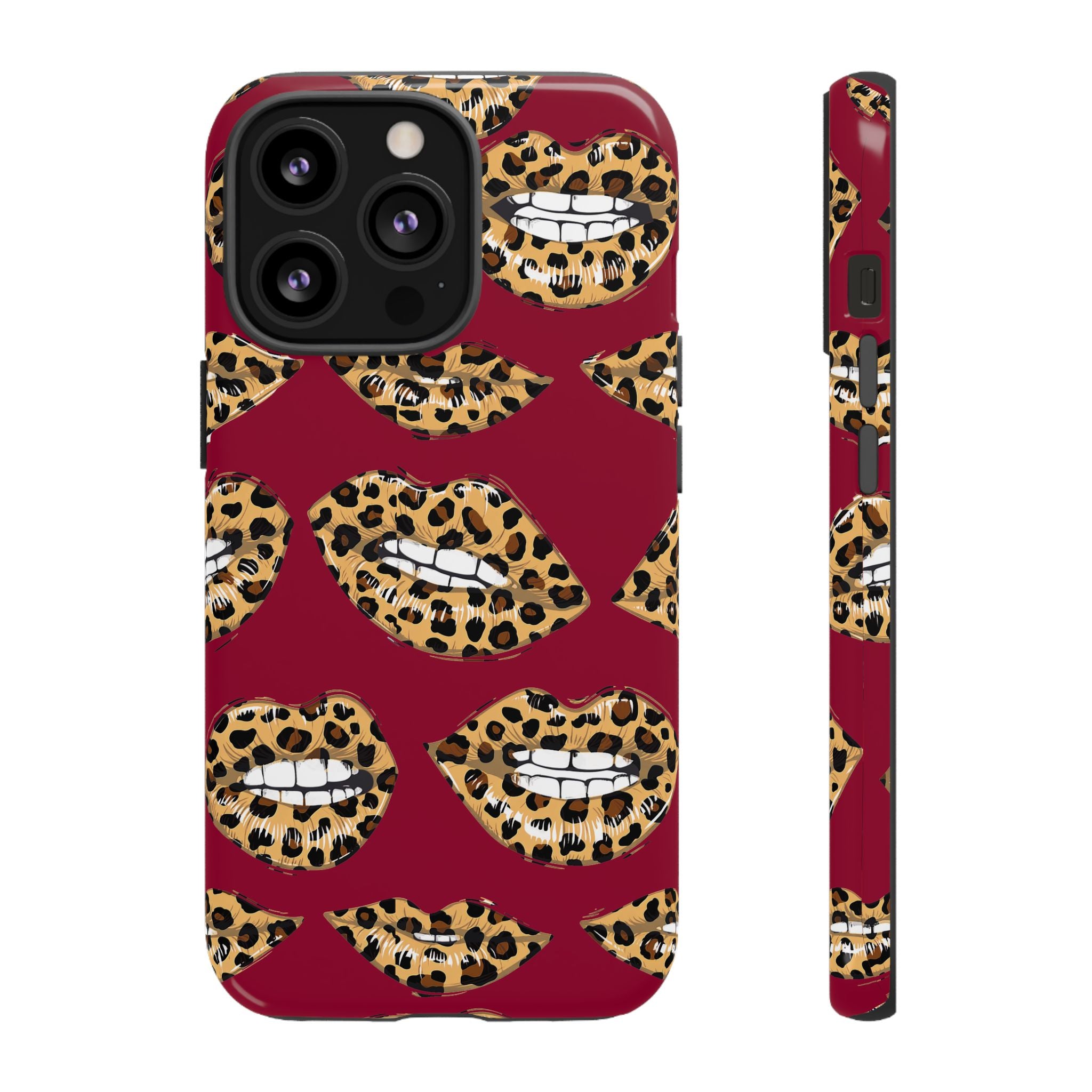 Phone Case — Leopard Lips Pattern on Burgundy
