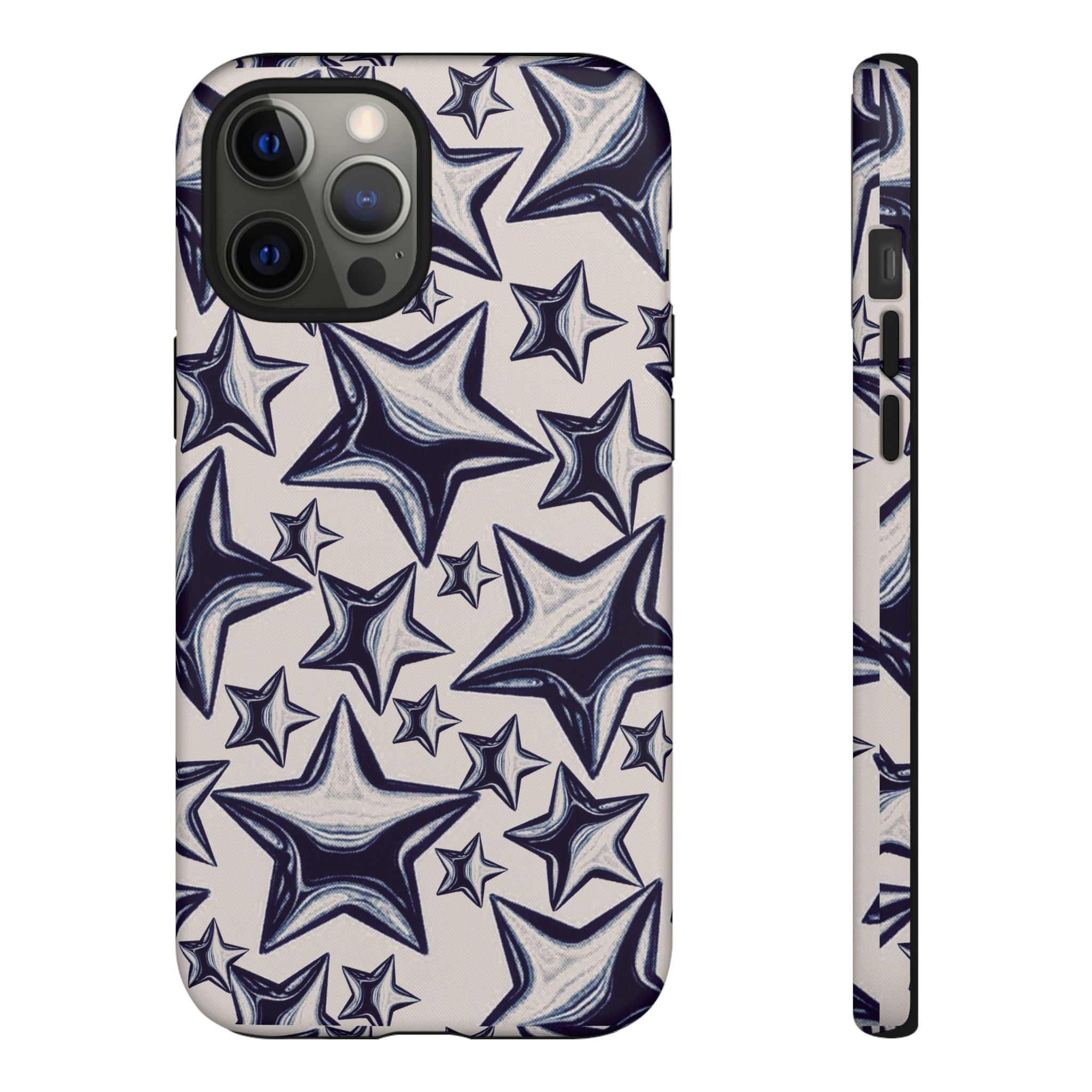 Star Sketch Tough Phone Case — Black & White Doodle Stars Protective Cover