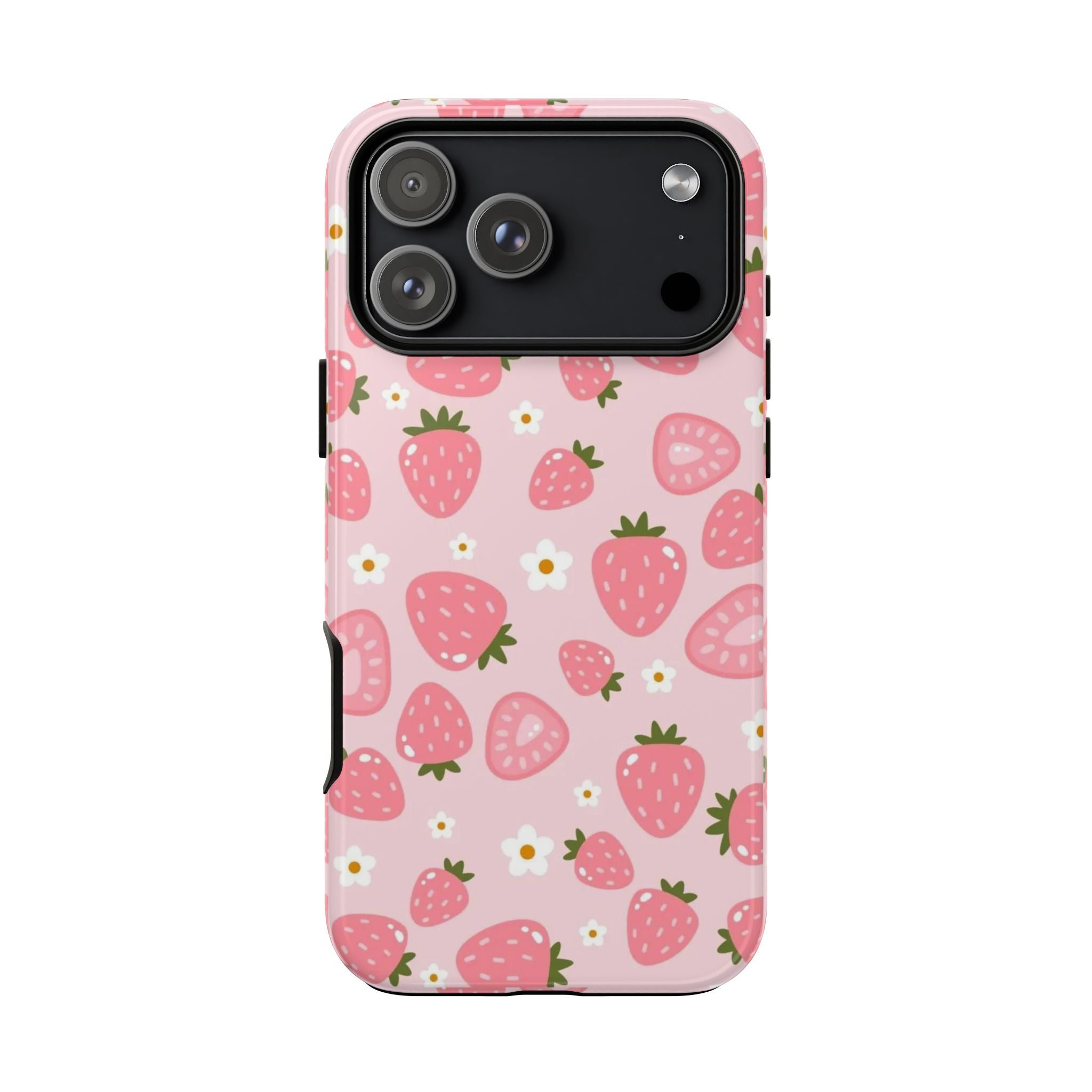 Strawberry Pattern Phone Case – Cute Pink Fruit Protective Tough Case