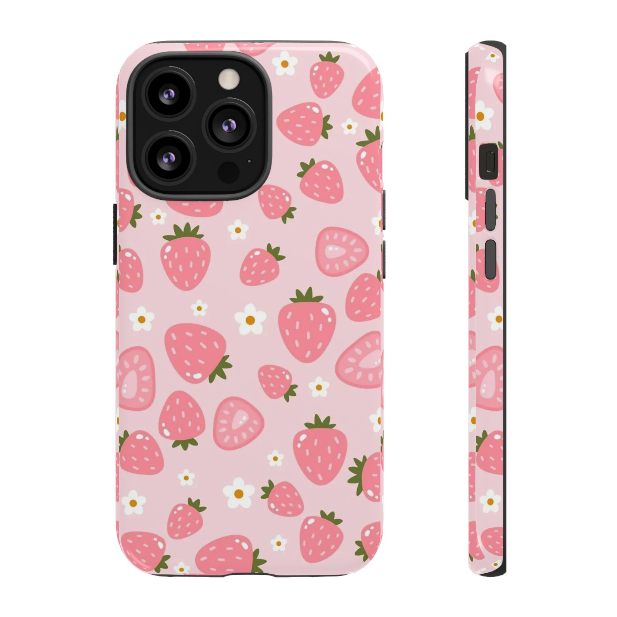 Strawberry Pattern Phone Case – Cute Pink Fruit Protective Tough Case