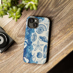 Ocean Shells Tough Phone Case — Blue Nautical Seashell iPhone Cover