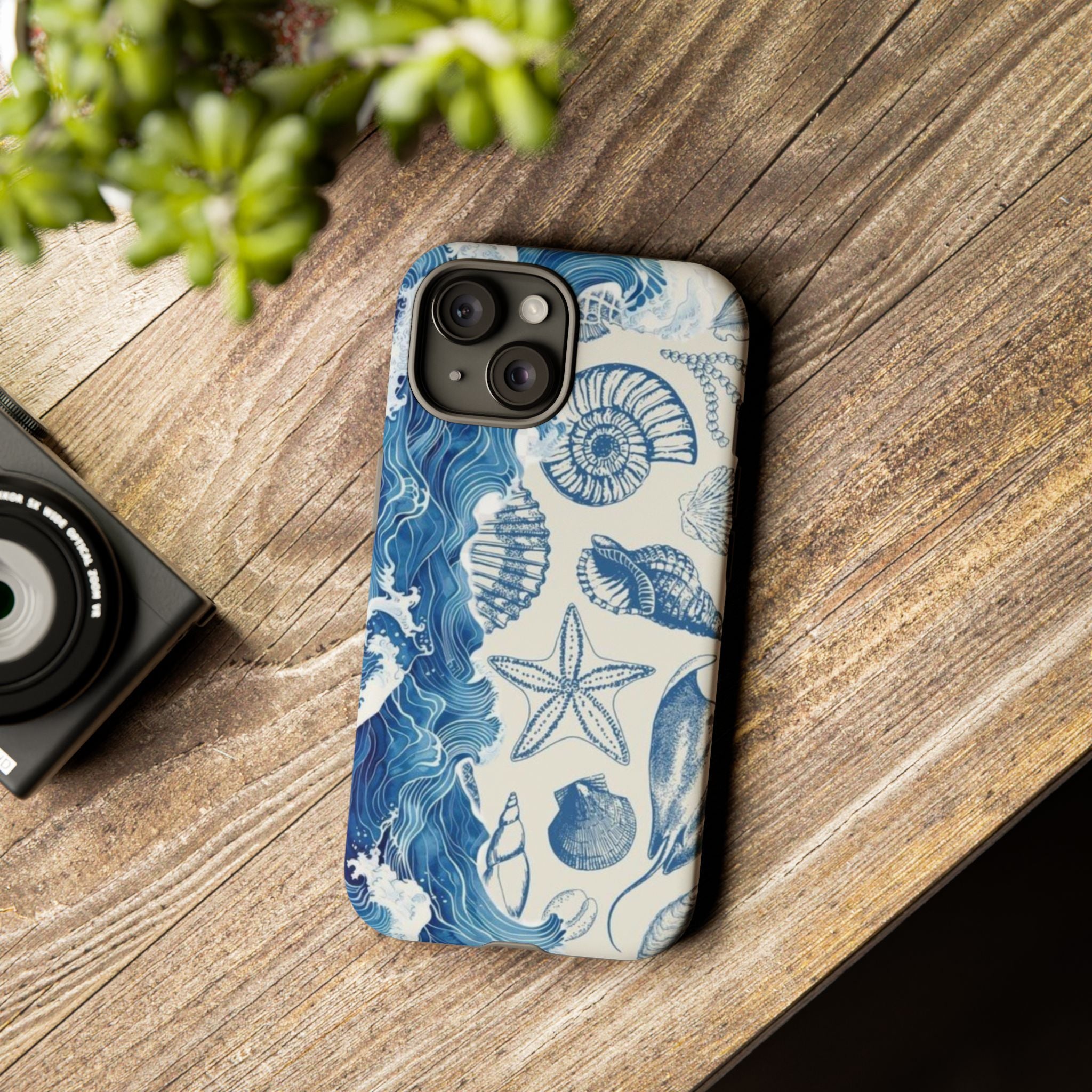 Ocean Shells Tough Phone Case — Blue Nautical Seashell iPhone Cover