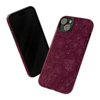 Burgundy Floral Tough Phone Case — Protective Hibiscus Pattern