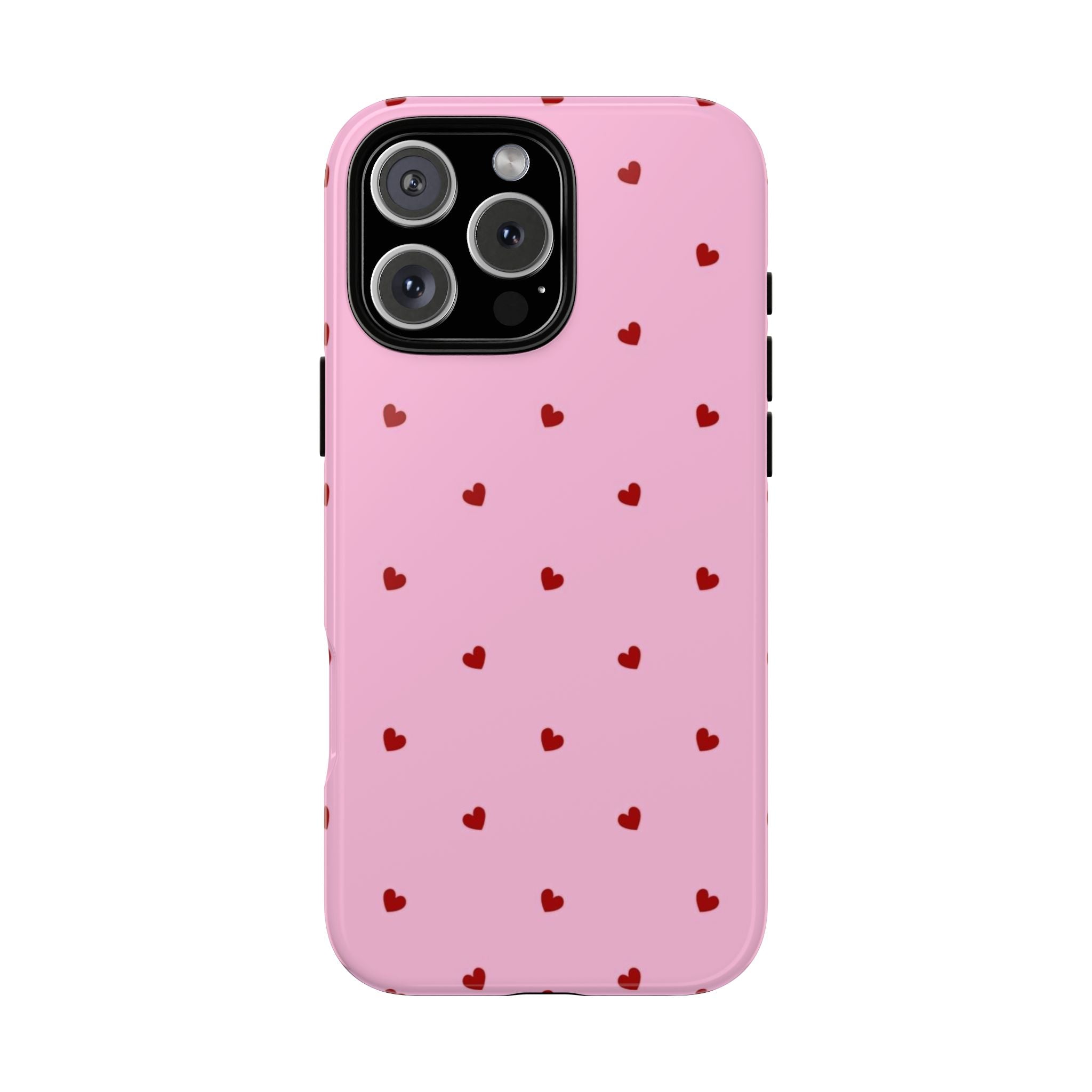 Pink Heart Pattern Tough Phone Case — Cute Red Hearts Protective Phone Cover (Valentine’s Day Gift)