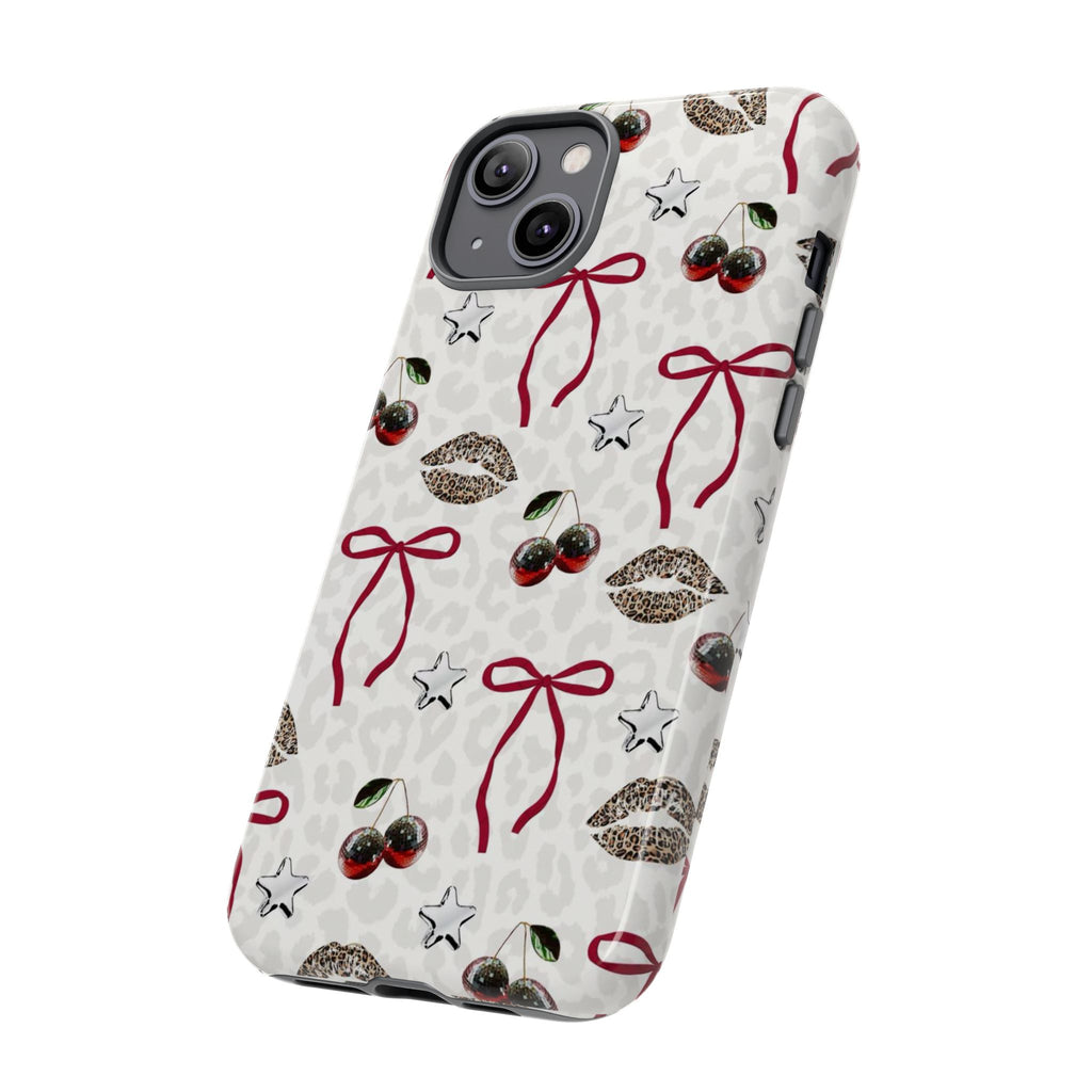 Cherry Bow Phone Case — Retro Cherry & Lips Pattern iPhone Cover