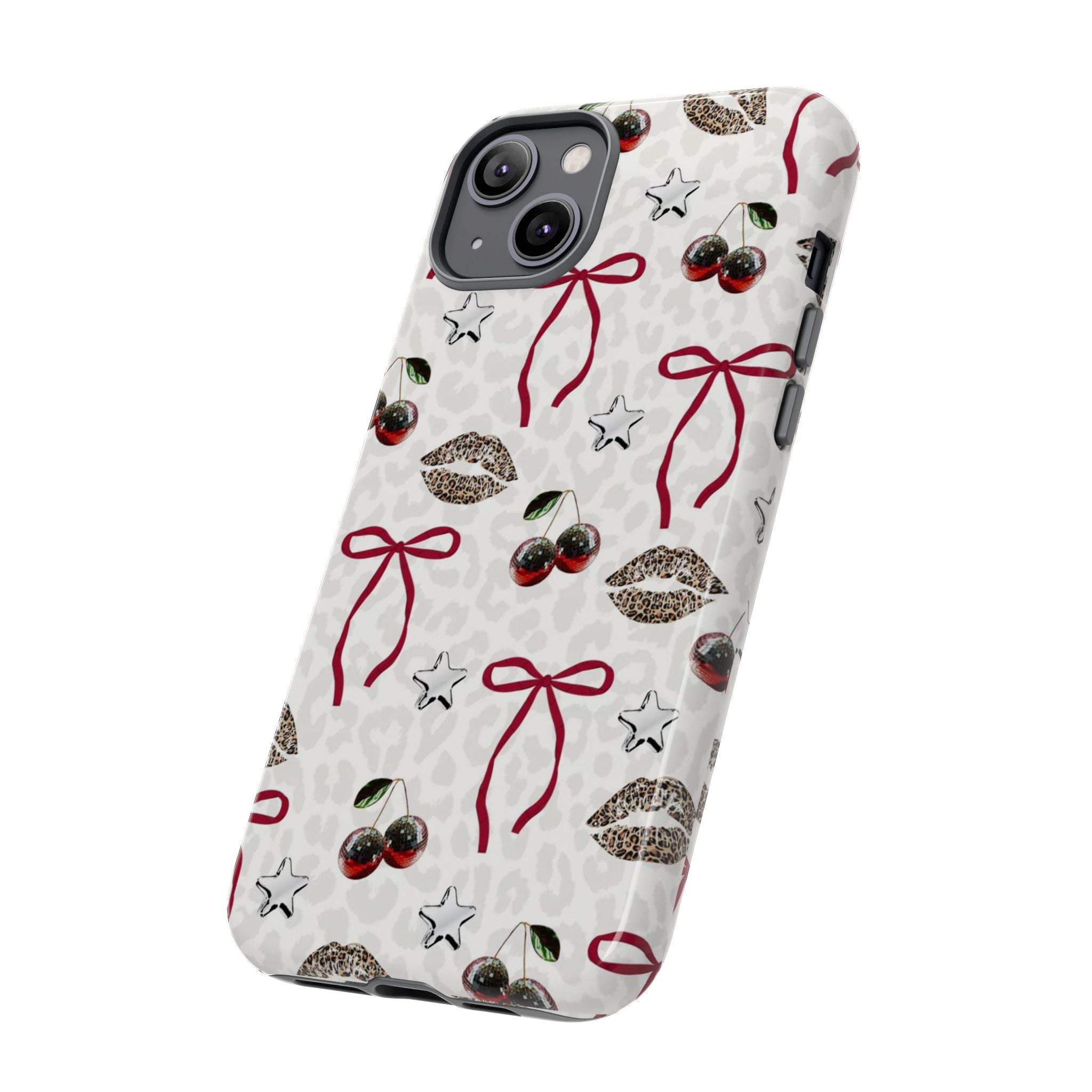 Cherry Bow Phone Case — Retro Cherry & Lips Pattern iPhone Cover