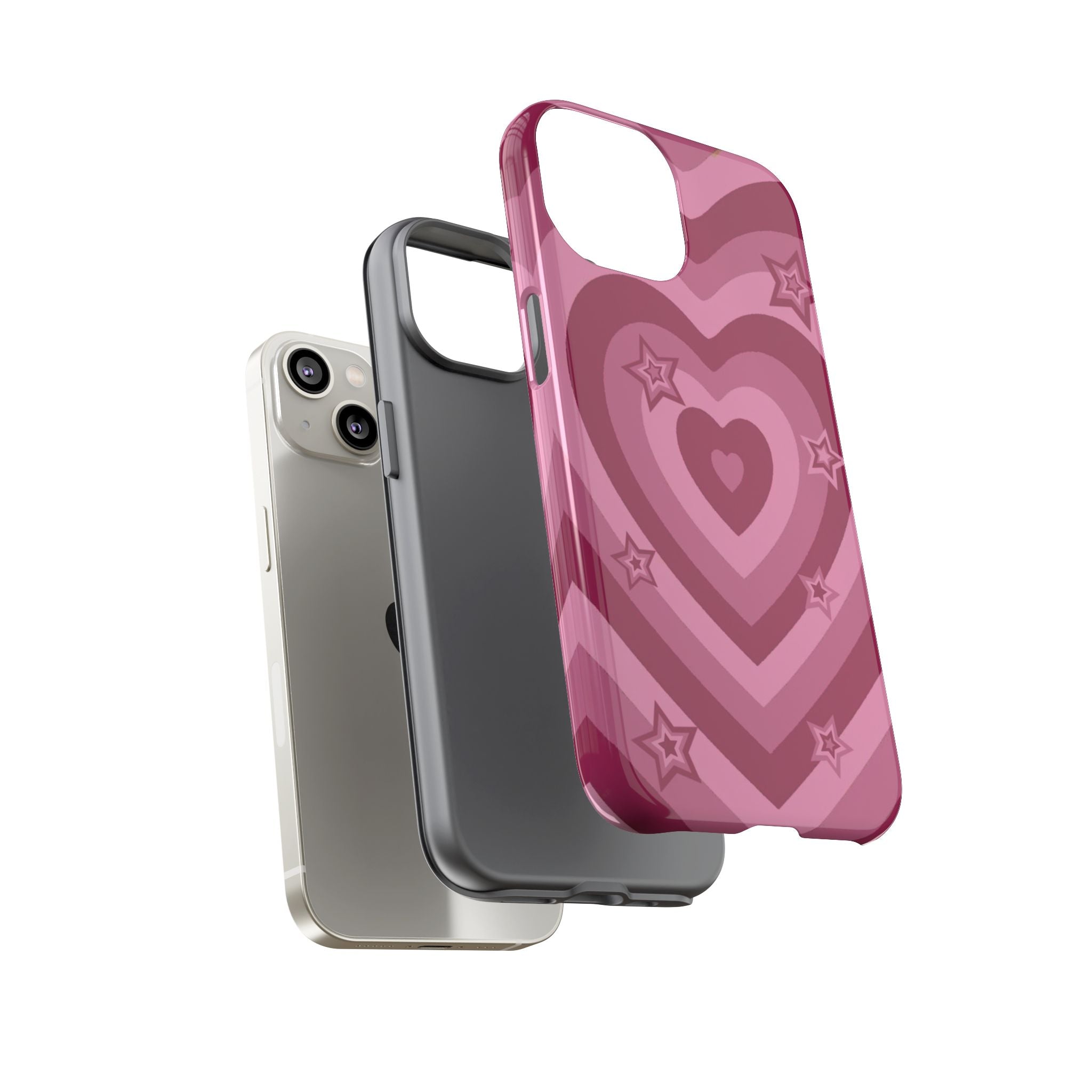 Pink Retro Heart Tough Phone Case – Star Accent Protective Cover