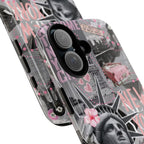 New York Collage Phone Case — Pink Retro Statue of Liberty Design