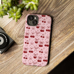 Cherry Pattern Phone Case — Cute Pink Cherries with Bows Durable Tough Case