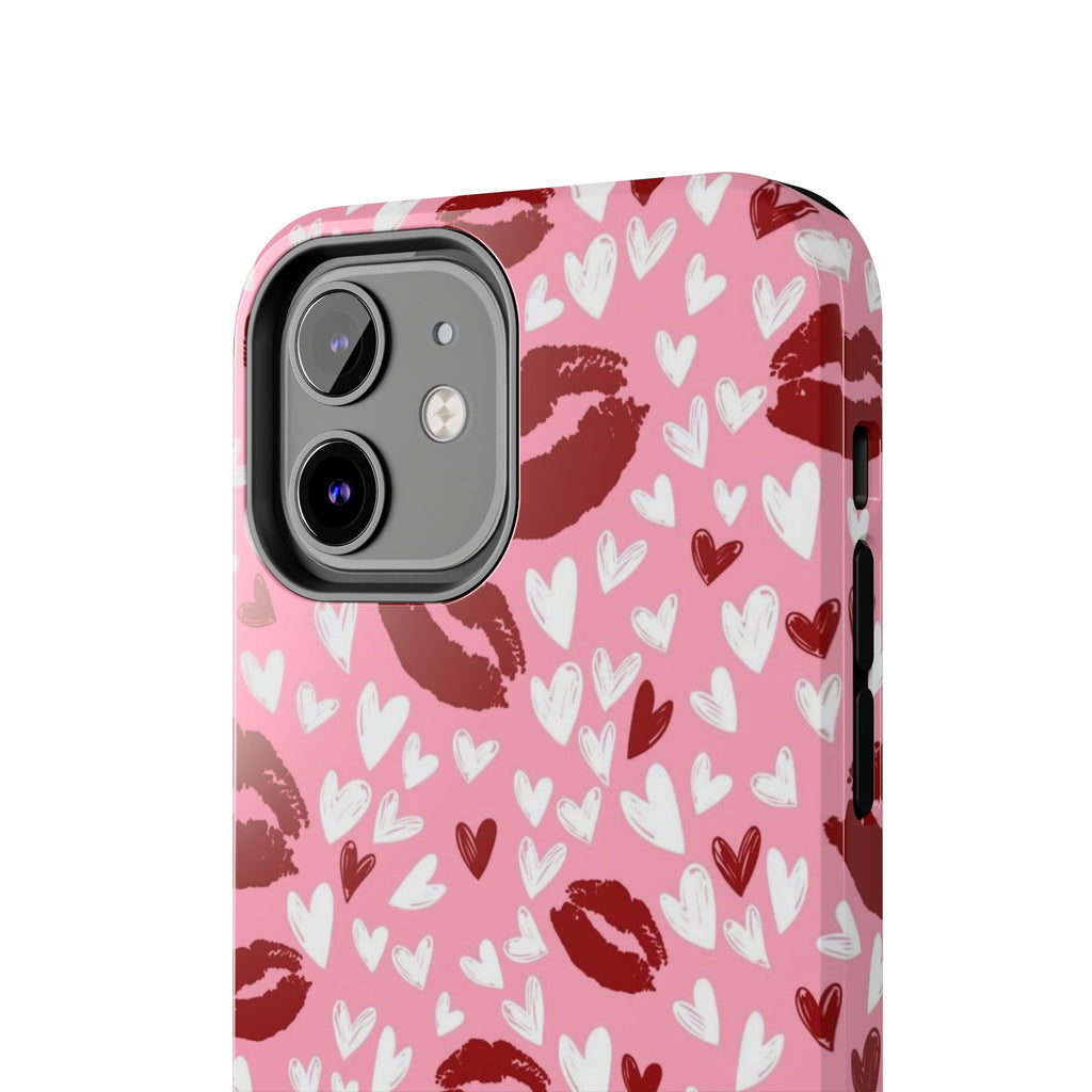Pink Kiss Hearts Tough Phone Case — Cute Valentine Protective Phone Cover