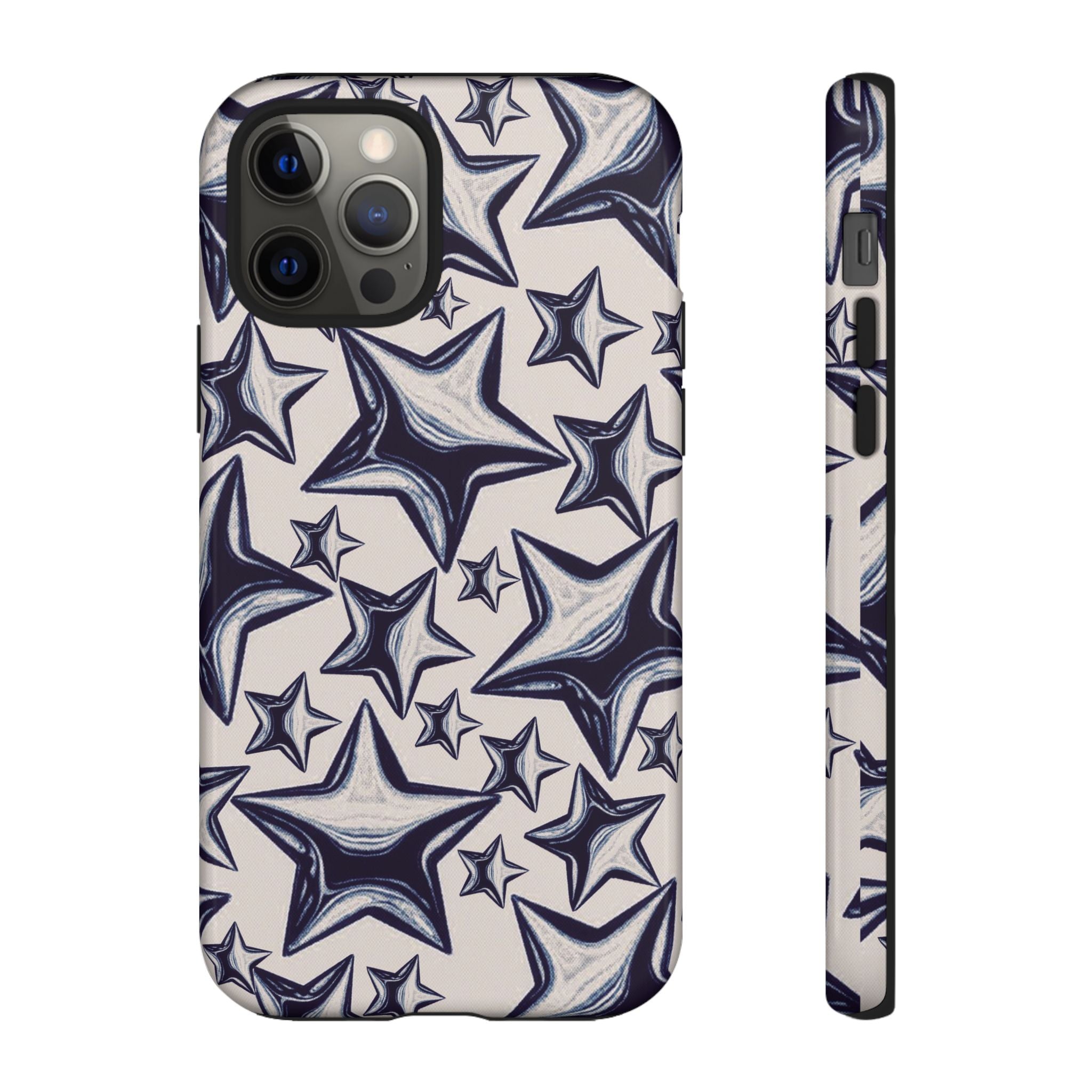 Star Sketch Tough Phone Case — Black & White Doodle Stars Protective Cover