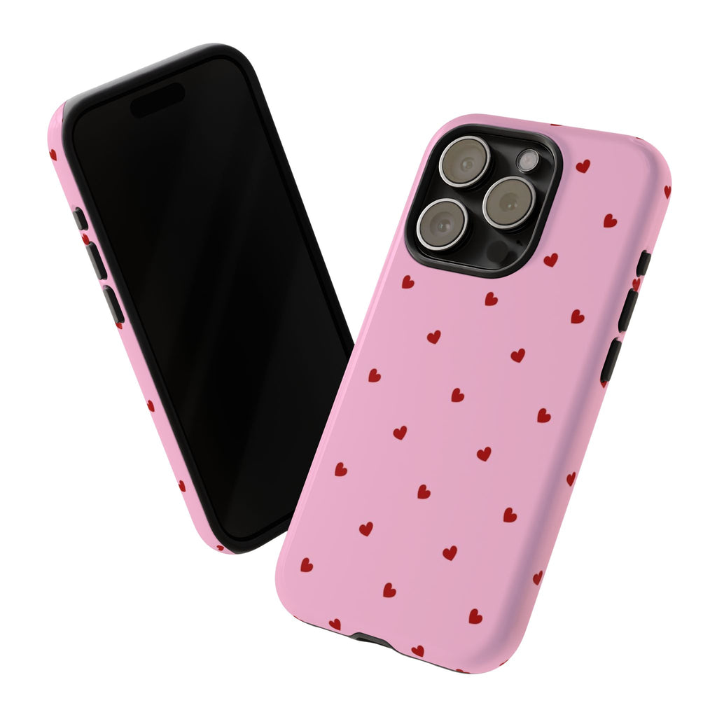 Pink Heart Pattern Tough Phone Case — Cute Red Hearts Protective Phone Cover (Valentine’s Day Gift)