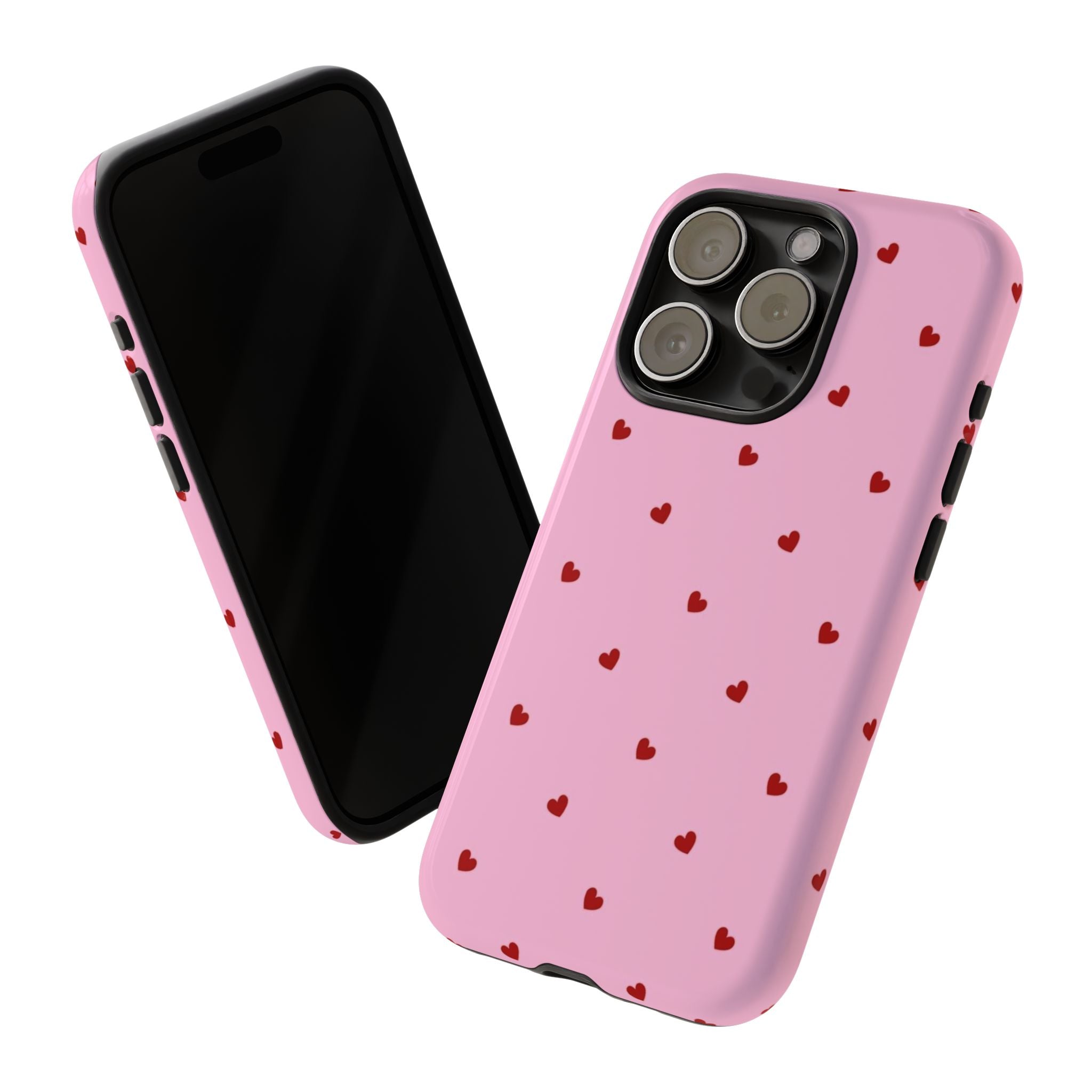 Pink Heart Pattern Tough Phone Case — Cute Red Hearts Protective Phone Cover (Valentine’s Day Gift)