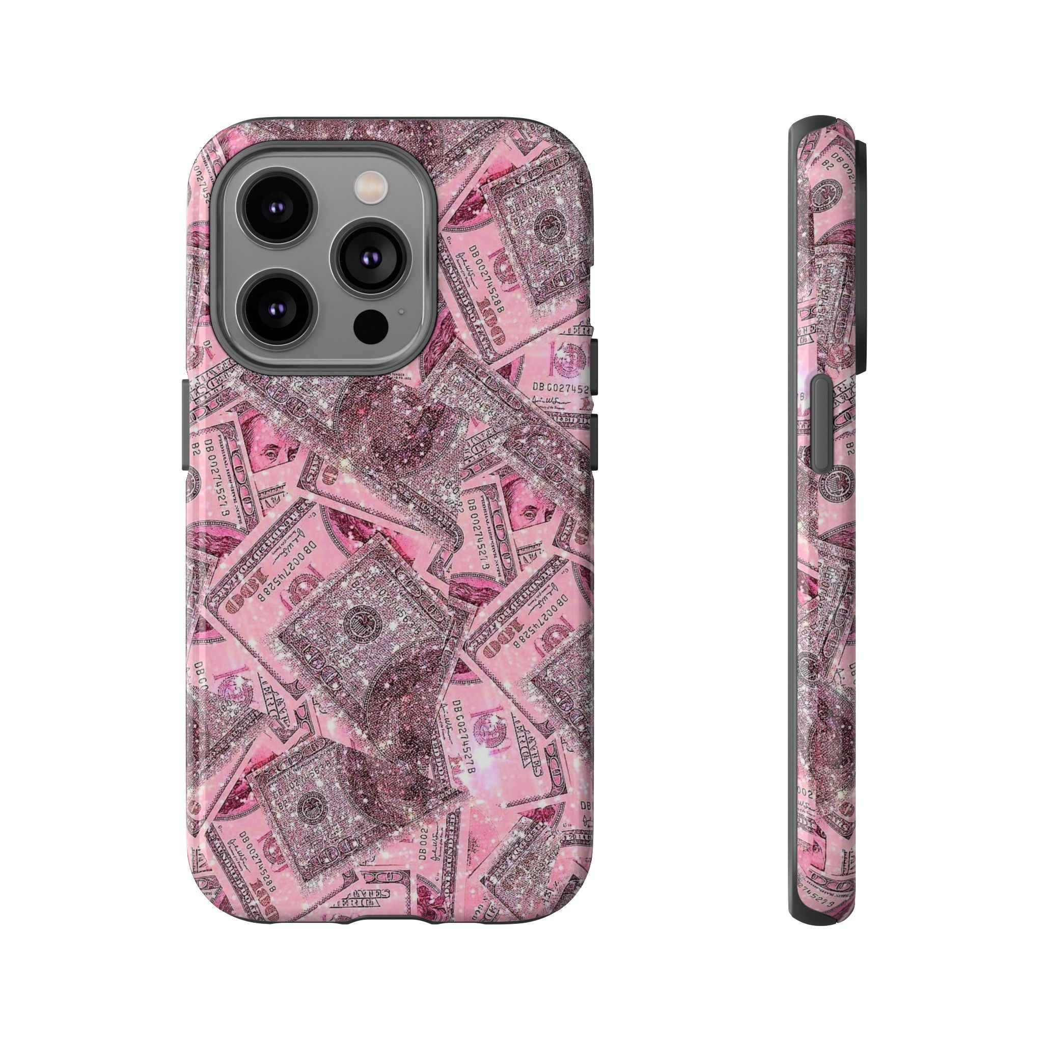 Pink Glitter Money Phone Case — Cash Pattern Protective Tough Case