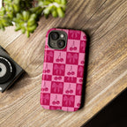 Cherry Checker Tough Phone Case — Pink Retro Bow Pattern